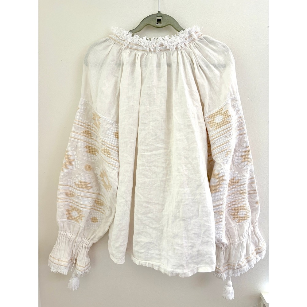 Ukrianian‎ Vintage Style Cream Linen Embroidered Top Large Boho Folk Blouse - Picture 10 of 10